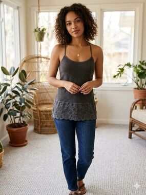 Urban Behavior Charcoal Gray Lace-Hem Camisole